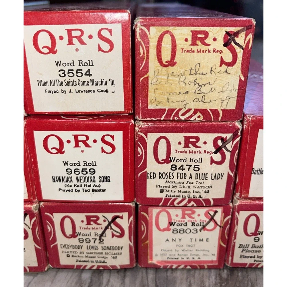 Vintage QRS Player Piano Word Rolls Lot of 14 All Original Boxes Labeled As Is